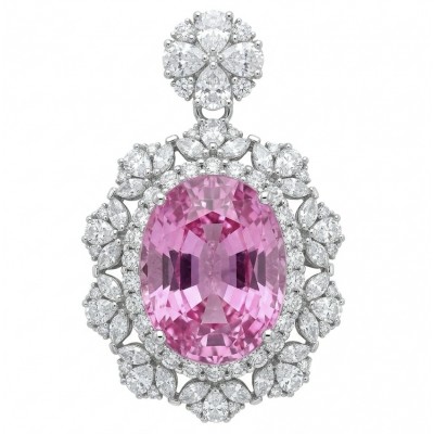 Tiffany Incredible oval cut 20.4 carat Pink Sapphire .925 Sterling Silver handcrafted pendant