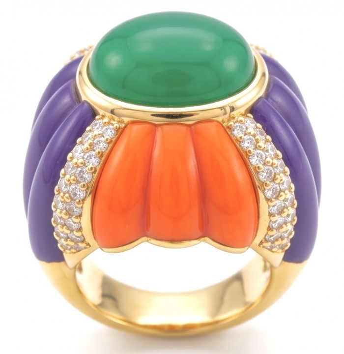 Art Deco Natural 10.8 carat Jade 22K Gold over Enamel .925 Sterling Silver handcrafted Statement ring size 7
