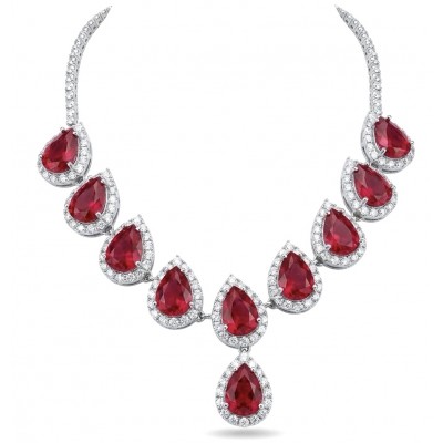 Giuseppina - Magnificent 22.7 carat authentic Ruby rhodium over .925 Sterling Silver handcrafted Statement necklace