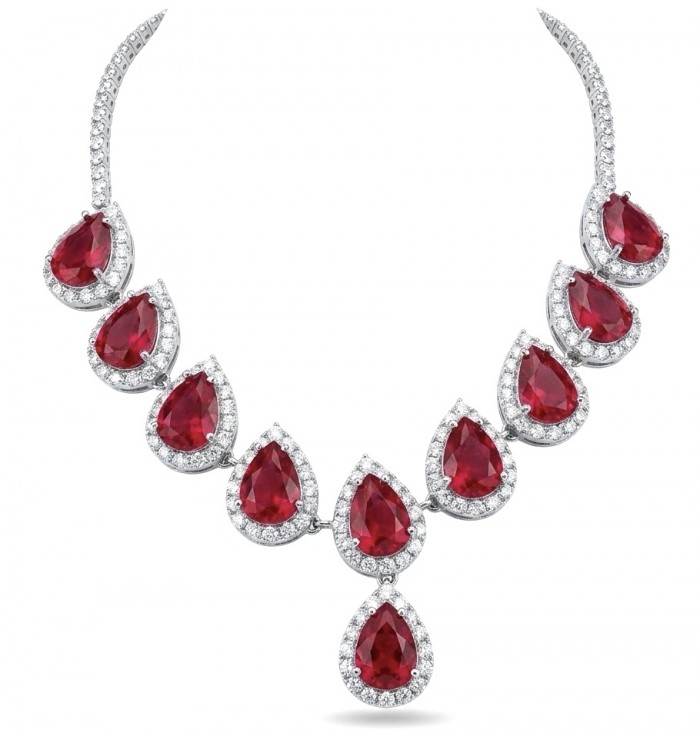 Giuseppina - Magnificent 22.7 carat authentic Ruby rhodium over .925 Sterling Silver handcrafted Statement necklace