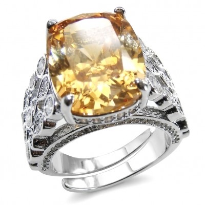 Authentic oval cut 9.2 carat Golden Topaz 14K White Gold over .925 Sterling Silver ring s. 7