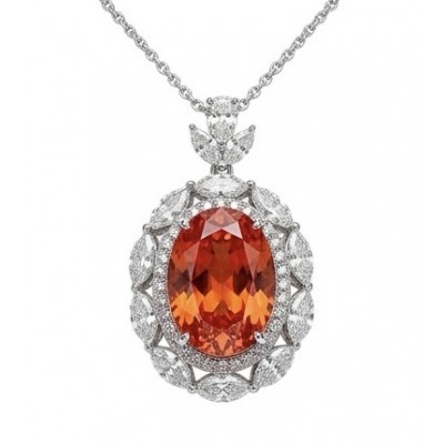 Rare Luxurious 19.9 carat natural Natural Orange Sapphire from Ceylon .925 Sterling Silver .925 Sterling Silver Statement Necklace