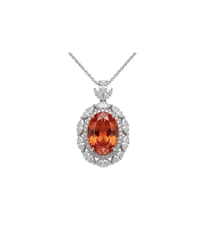 Rare Luxurious 19.9 carat natural Natural Orange Sapphire from Ceylon .925 Sterling Silver .925 Sterling Silver Statement Necklace