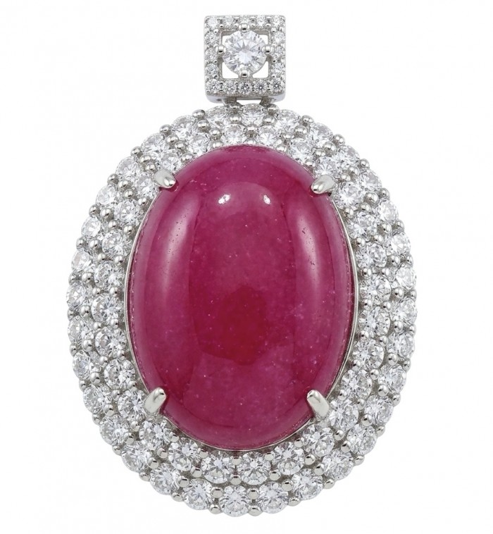 Giovanna 23.2 carat authentic cabochon Mozambique Ruby .925 Sterling Silver handmade Pendant