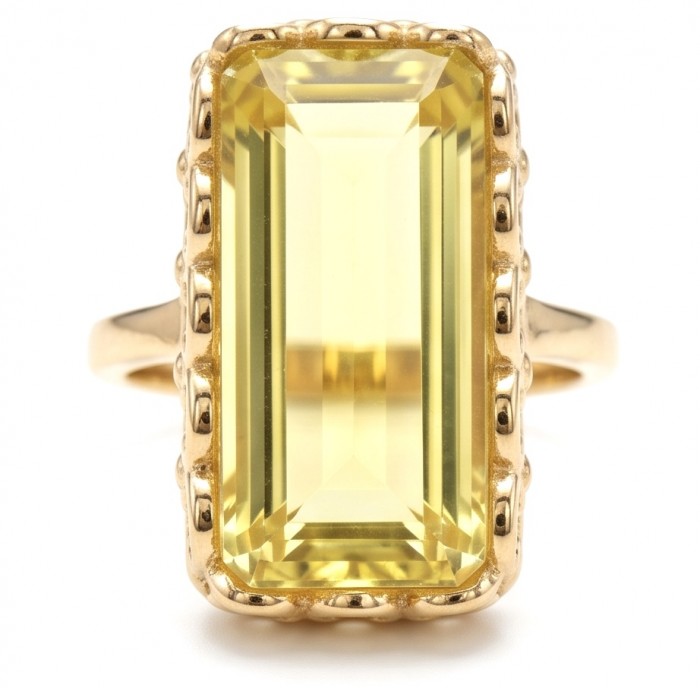 Authentic baguette cut 18.8 carat yellow Sapphire 22K Gold over .925 Sterling Silver handmade Ring s. 9 1/4