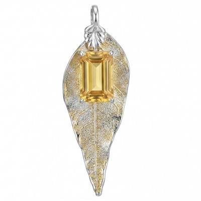 Stylish REAL Leaf dipped in Gold 11.5 carat Garnet .925 Sterling Silver Pendant