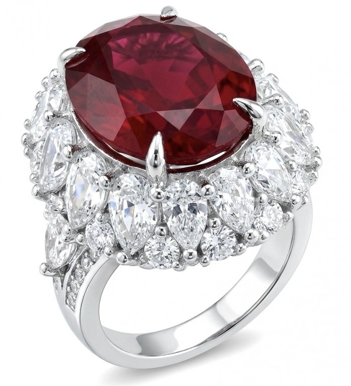 Scarlett 22.7 ctw Mozambique Ruby .925 Sterling Silver dipped in 18K WHITE Gold handcrafted Statement Ring size 5 - video