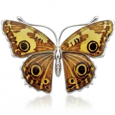 Golden Butterfly Authentic carved Baltic Amber 18K Gold over .925 Sterling Silver handcrafted pendant