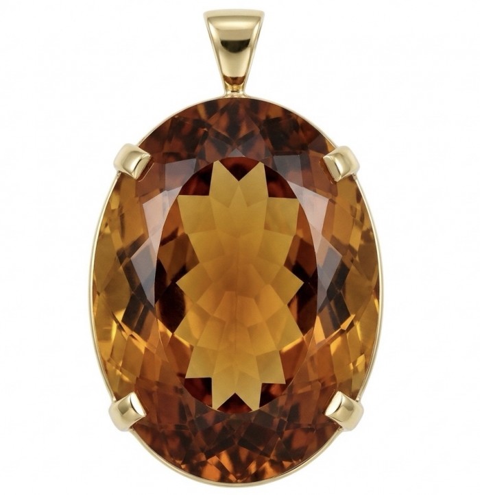 Luxury genuine 39.7 CARAT oval cut Champagne Topaz 18K Gold over .925 Sterling Silver handmade Pendant