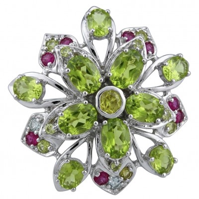 Blooming Spring 10.9 carat authentic Himalayan Peridot .925 Sterling Silver Handcrafted Statement Ring size 8 1/2