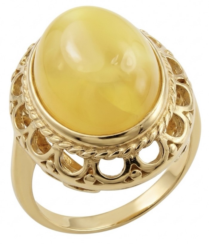 Vintage Style Authentic Golden Butterscotch Baltic Amber 18K Gold over .925 Sterling Silver entirely handcrafted ring; s. 8 1/4