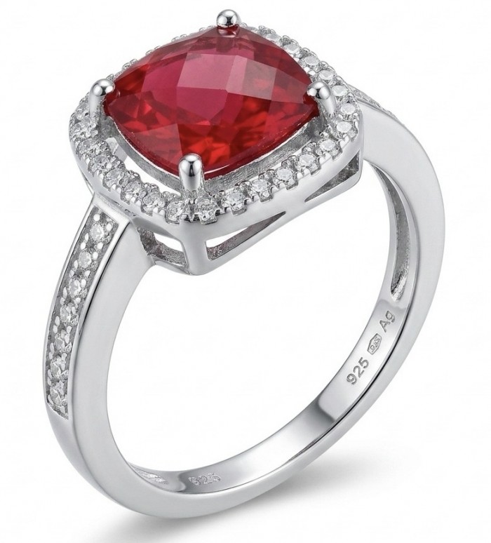 Scarlett princess cut 4.7 ctw Ruby .925 Sterling Silver handcrafted Statement Ring size 6