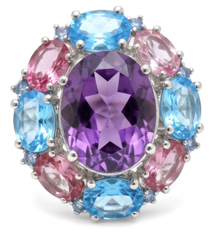Francesca TOP QUALITY Genuine 33.7 carat Brazilian Amethyst rhodium over .925 Sterling Silver handcrafted Statement Ring size 7 1/4 - video