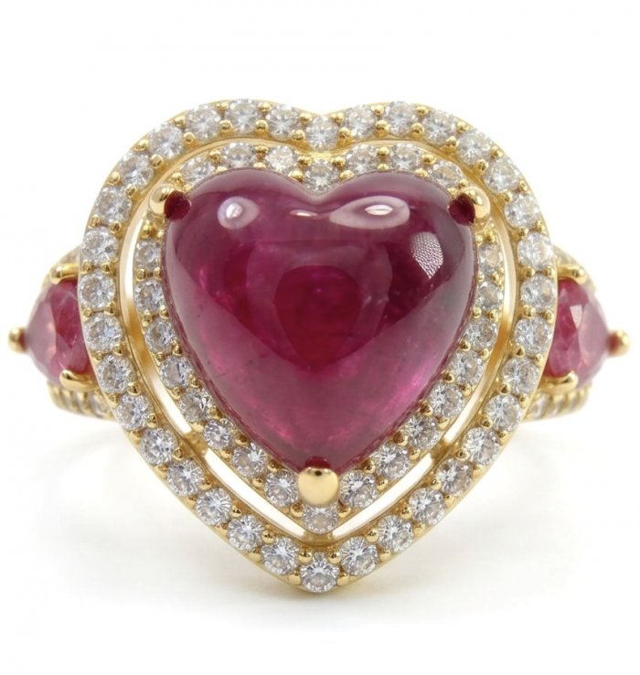 Enchanted Heart 6.9 carat natural Mozambique Ruby 22K Gold over .925 Sterling Silver Huge handcrafted Ring s. 7 adjustable - video