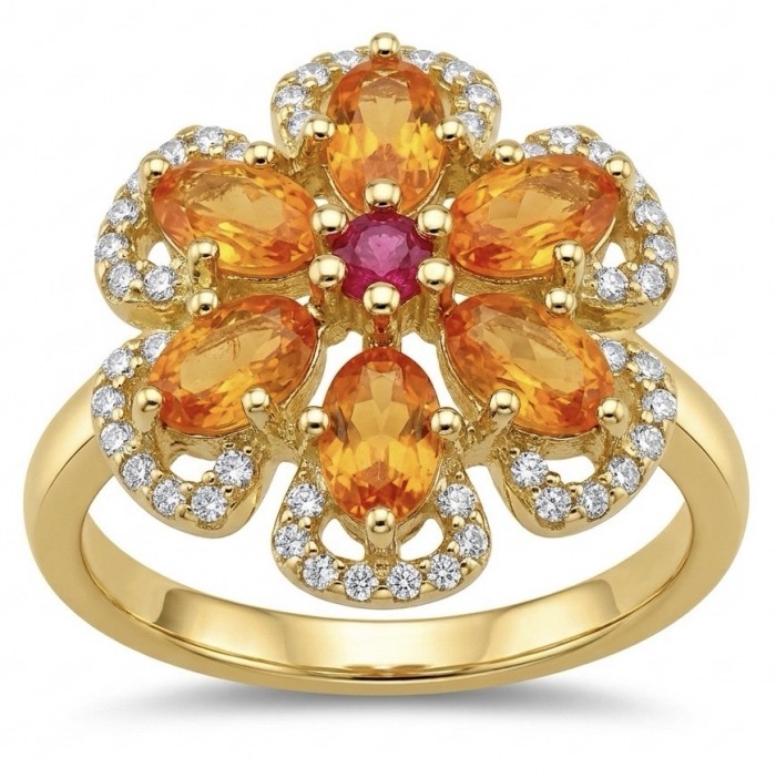 Flower 4.2 carat Brazilian Citrine 18K Gold over .925 Sterling Silver handcrafted ring; s. 6 1/4