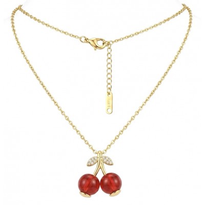 Cute Red Cherries golden handmade necklace