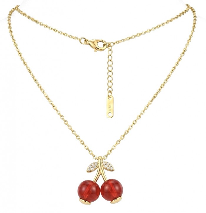Cute Red Cherries golden handmade necklace