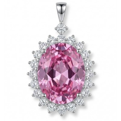 Incredible oval cut 15.8 carat Pink Sapphire .925 Sterling Silver handcrafted pendant