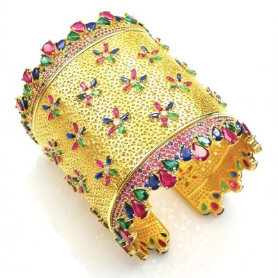 Byzantine design Authentic Ruby 14K Gold over .925 Sterling Silver handmade handcrafted Bracelet / Cuff