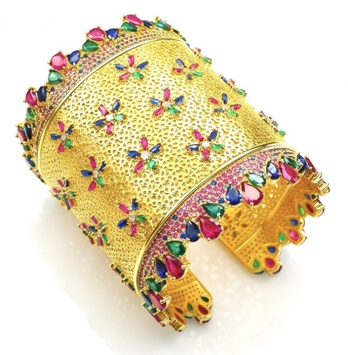 Byzantine design Authentic Ruby 14K Gold over .925 Sterling Silver handmade handcrafted Bracelet / Cuff - video