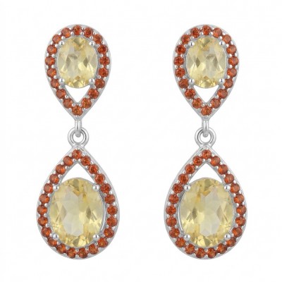 Giovanna Authentic 12.5 carat Brazilain Citrine .925 Sterling Silver dipped in Rhodium over brilliantly handcrafted earrings