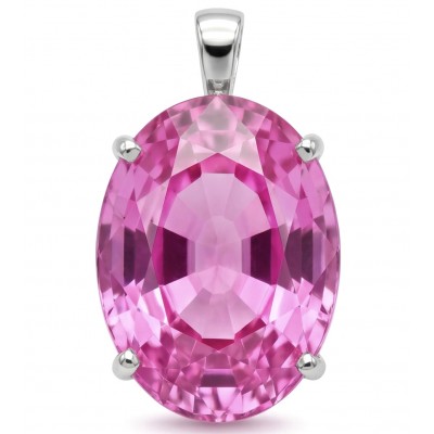 Incredible oval cut 30.8 carat Bubblegum Pink Sapphire .925 Sterling Silver handcrafted pendant