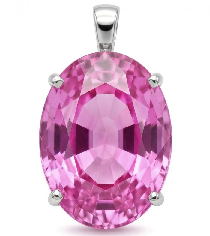 Incredible oval cut 30.8 carat Bubblegum Pink Sapphire .925 Sterling Silver handcrafted pendant - video