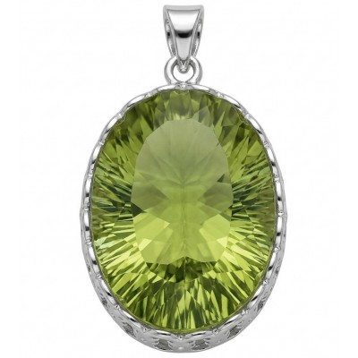 Wise Bliss Authentic 31.6 carat Green Amethyst .925 Sterling Silver handmade Pendant
