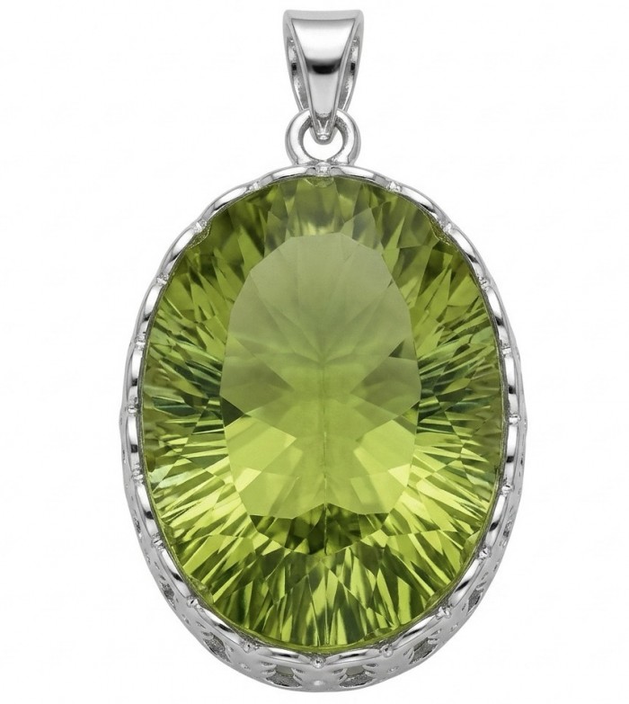 Wise Bliss Authentic 31.6 carat Green Amethyst .925 Sterling Silver handmade Pendant