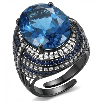 Julietta 18.8 carat London Blue Topaz black rhodium over.925 Sterling Silver handmade Statement Ring size 6