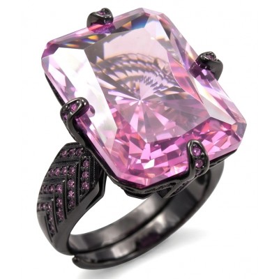 Anastasia 20.2 carat Pink Sapphire black rhodium over .925 Sterling Silver Handcrafted Statement Ring size 6 adjustable