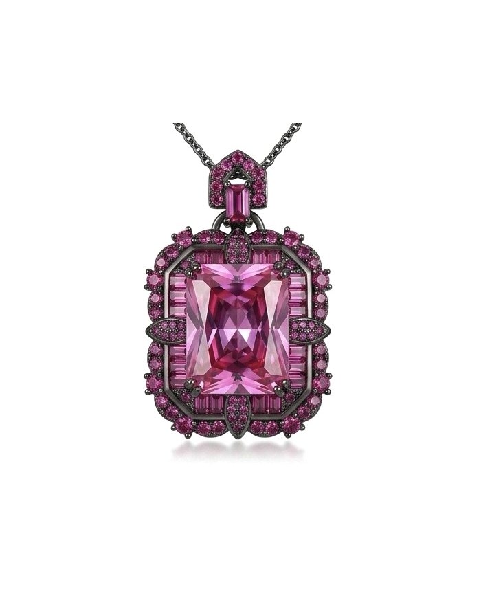 Anastasia 20.7 carat Pink Sapphire black rhodium over .925 Sterling Silver Handcrafted Statement necklace - video