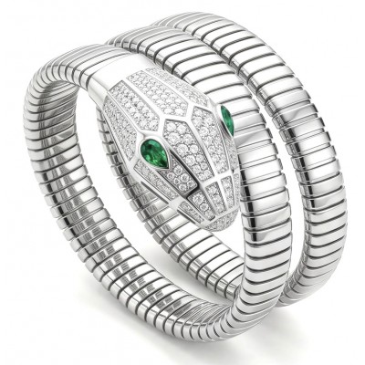 SERPENTINE Precious Snake Genuine 4.2 carat Emerald 925 Sterling Silver handcrafted Bracelet