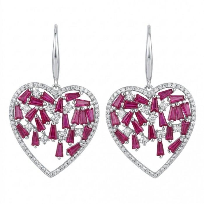 Precious Hearts - authentic 12.5 carat Mozambique Ruby .925 Sterling Silver dipped in rhodium handcrafted Statement Earrings