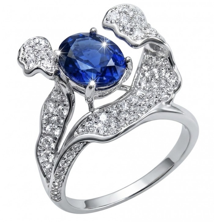 Julietta floral design 7.5 carat Sapphire .925 Sterling Silver handmade Statement ring size 6