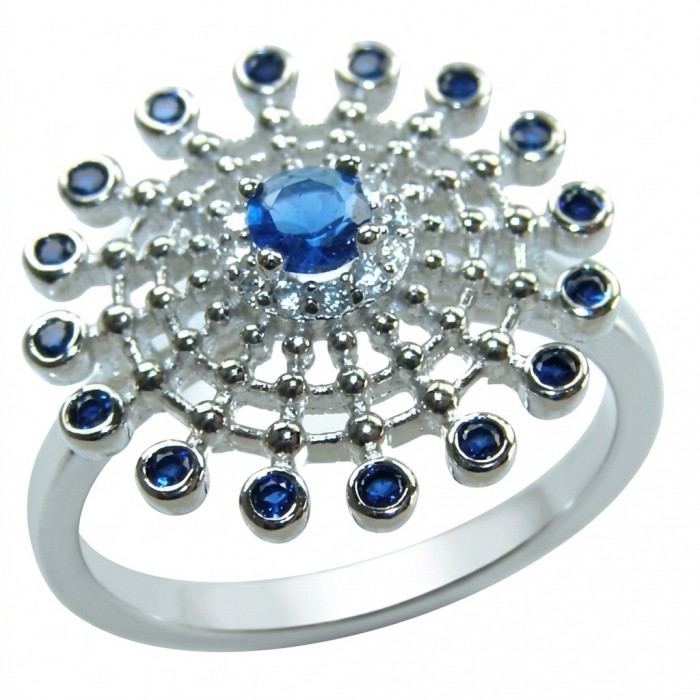 Blue Star 2.5 carat Sapphire .925 Sterling Silver handmade Statement ring size 6