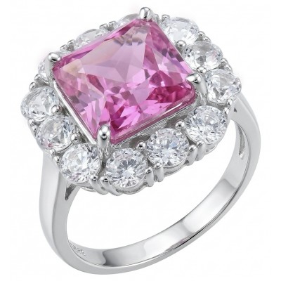 Anastasia princess cut 8.2 carat Pink Sapphire .925 Sterling Silver dipped in Rhodium Handcrafted Statement Ring size 7 1/4