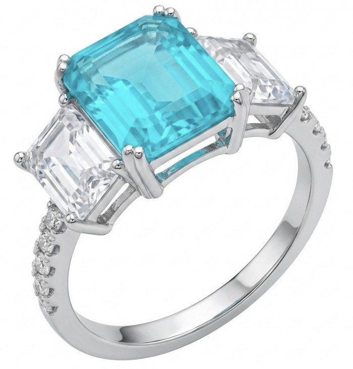 Wonderland 4.9 carat Brazilian Paraiba Tourmaline .925 Sterling Silver Handcrafted Ring size 8