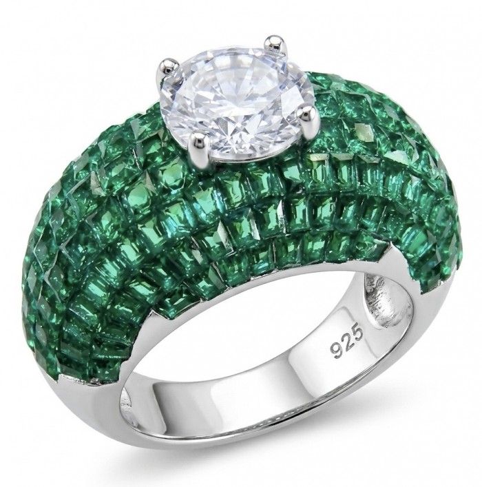 Born to Glam mystery setting 14.2 carat natural Emerald .925 Sterling Silver Perfectly handcrafted Ring s. 7