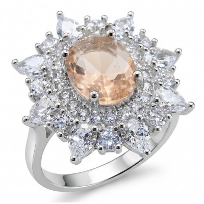 Isabella Authentic emerald cut 4.8 carat Morganite .925 Sterling Silver ring s. 6
