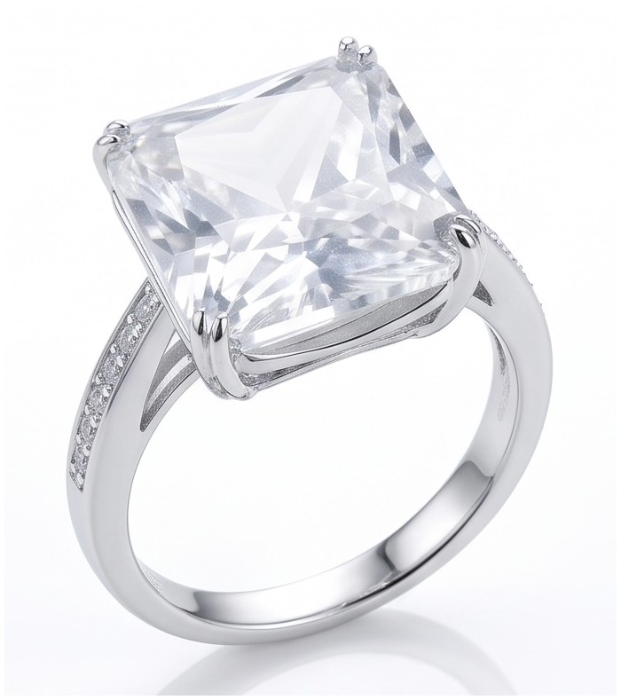 Vivien Luxurious Style - Natural ASSCHER CUT 15.2 carat yellow Sapphire .925 Sterling Silver dipped in Rhodium handmade ring size 8