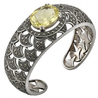 Large 22.5 carat Lemon Quartz .925 Sterling Silver handmade Bracelet / Cuff