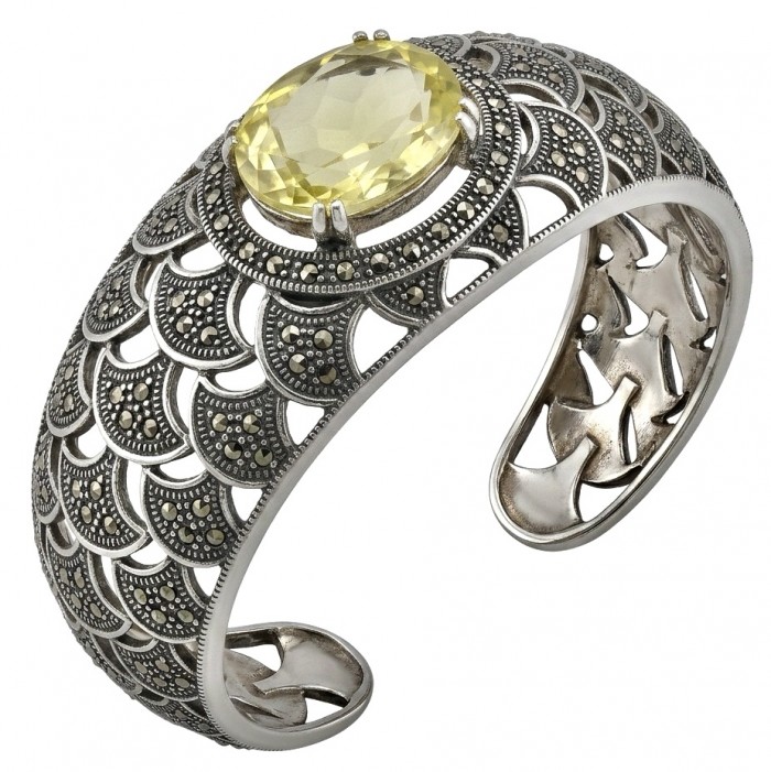 Large 22.5 carat Lemon Quartz .925 Sterling Silver handmade Bracelet / Cuff