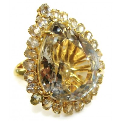 Massive Authentic pear cut 35.2 carat White Topaz 18K Gold over .925 Sterling Silver ring s. 8