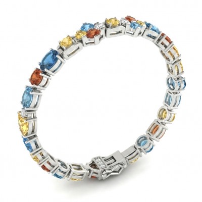 Gabriella 22.2 carat authentic multicolor Sapphire rhodium over .925 Sterling Silver handcrafted Statement Bracelet