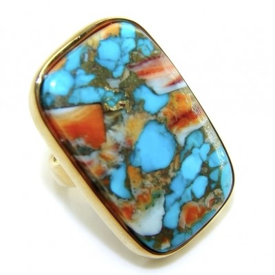 Rare 49.5 carat Oyster Turquoise 18K Gold over .925 Sterling Silver handcrafted Large ring; s. 7 adjustable