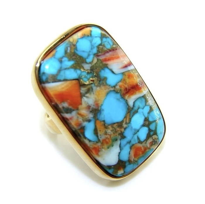 Rare 49.5 carat Oyster Turquoise 18K Gold over .925 Sterling Silver handcrafted Large ring; s. 7 adjustable