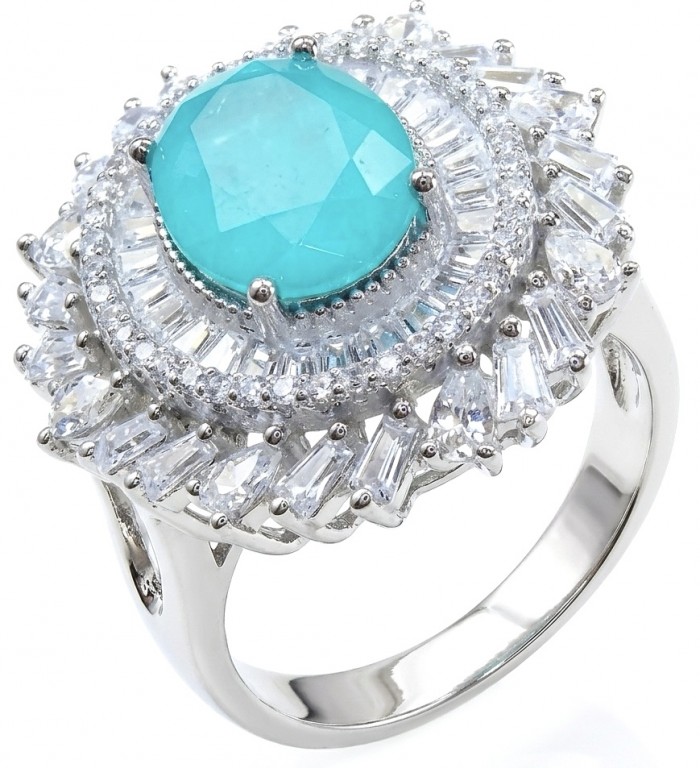 Precious 6.2 CARAT Colambian Emerald .925 Sterling Silver Statement Ring s. 7 1/2