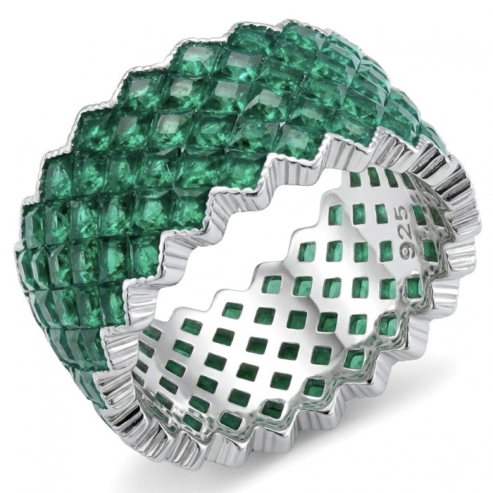 Eliza - authentic 8.7 carat Emerald .925 Sterling Silver Eternity Ring size 6 1/2