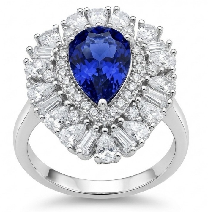 Julietta 4.5 carat Sapphire .925 Sterling Silver handmade Statement ring size 5